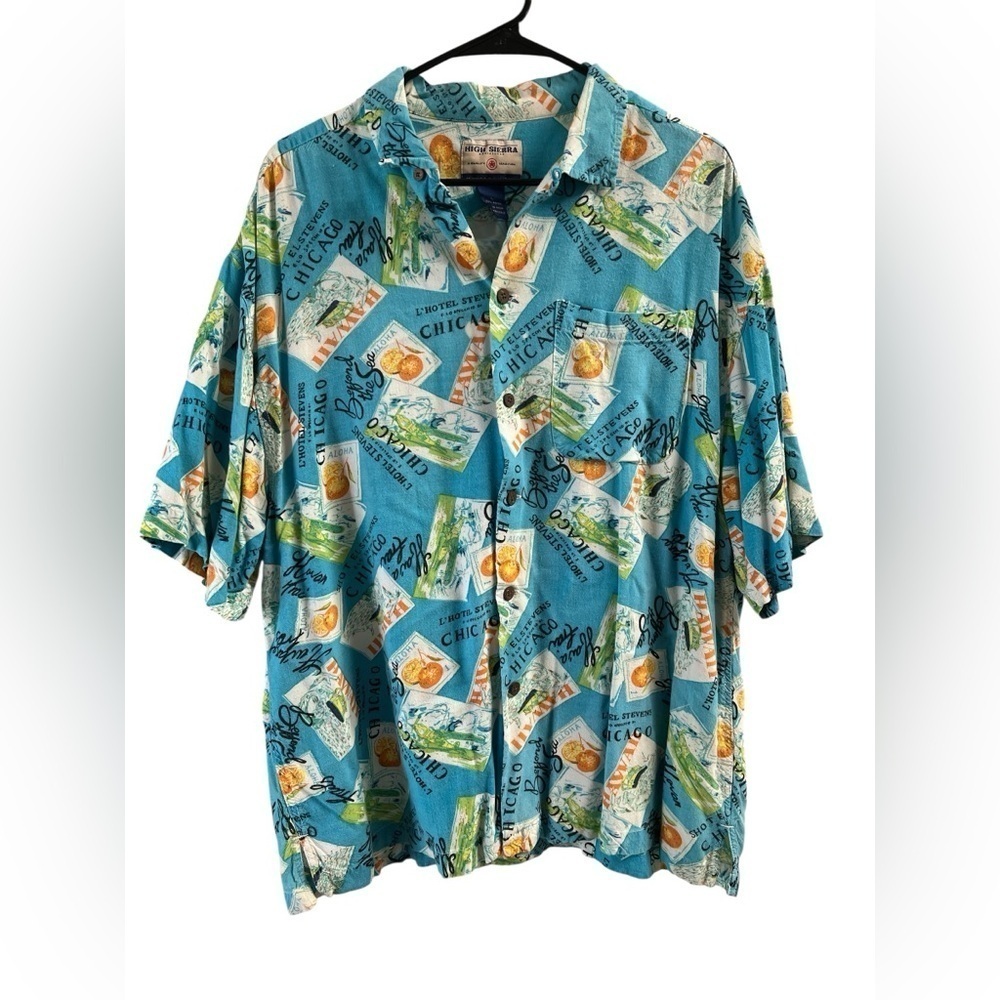 High Sierra blue travel shirt sleeve vibrant button down shirt